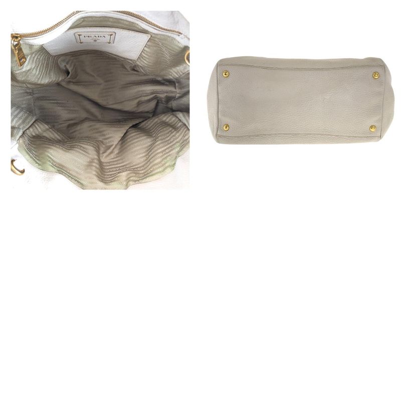 Prada Vitello Off White Ivory Gold Hardware Leather Tote Handbag — view 9