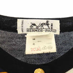 Hermes Serie Button Scarf Pattern Cardigan Knit Long Sleeves Wool Silk 38 Black — view 5