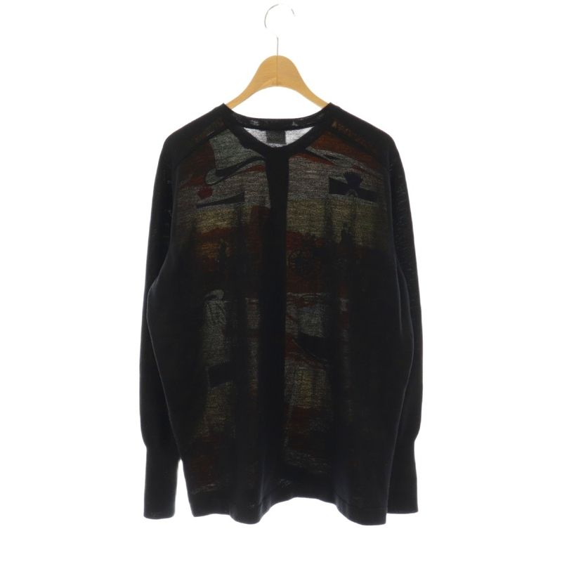 Hermes Serie Button Scarf Pattern Cardigan Knit Long Sleeves Wool Silk 38 Black — view 2