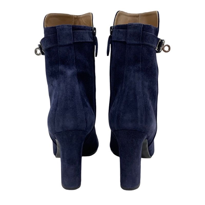 Hermes Boots Short Shoes Suede Navy Silver Kelly Hardware — view 5