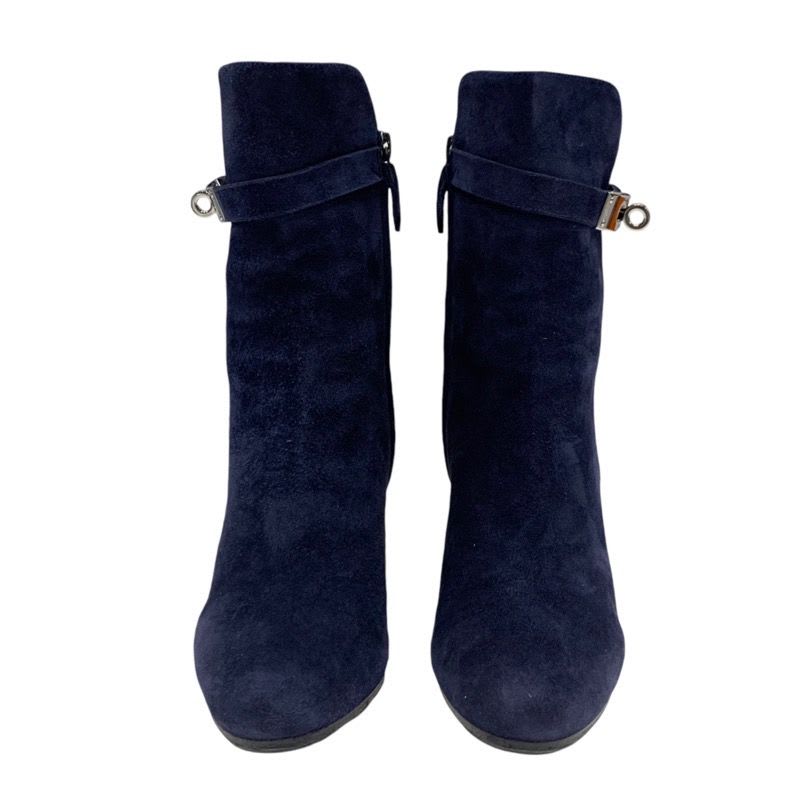 Hermes Boots Short Shoes Suede Navy Silver Kelly Hardware — view 2