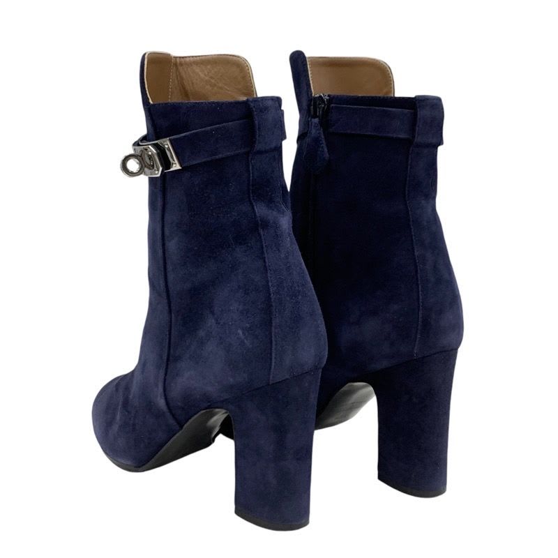 Hermes Boots Short Shoes Suede Navy Silver Kelly Hardware — view 4