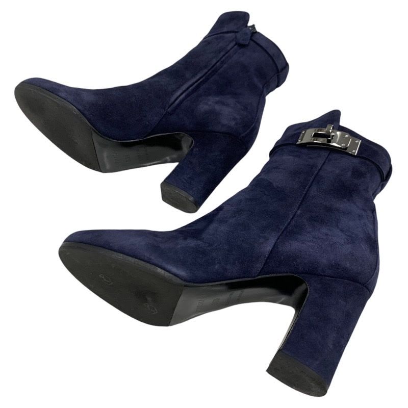 Hermes Boots Short Shoes Suede Navy Silver Kelly Hardware — view 6