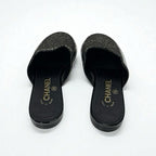Chanel Flat Shoes Patent Fabric Black Gold Mule Logo Lame — view 4
