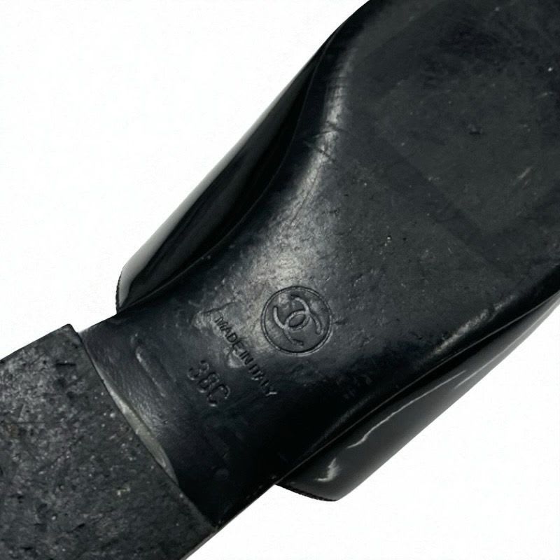 Chanel Flat Shoes Patent Fabric Black Gold Mule Logo Lame — view 8