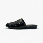 Chanel Flat Shoes Patent Fabric Black Gold Mule Logo Lame — view 3