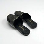 Chanel Flat Shoes Patent Fabric Black Gold Mule Logo Lame — view 5