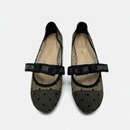 Christian Dior Ja Flat Shoes Mesh Fabric Black Logo Dot Ribbon Rhinestone — view 2