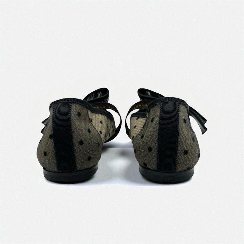 Christian Dior Ja Flat Shoes Mesh Fabric Black Logo Dot Ribbon Rhinestone — view 4