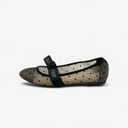 Christian Dior Ja Flat Shoes Mesh Fabric Black Logo Dot Ribbon Rhinestone — view 3