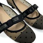 Christian Dior Ja Flat Shoes Mesh Fabric Black Logo Dot Ribbon Rhinestone — view 9