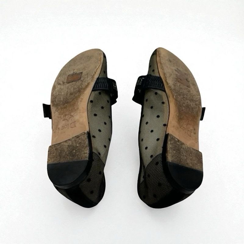 Christian Dior Ja Flat Shoes Mesh Fabric Black Logo Dot Ribbon Rhinestone — view 6