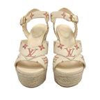 Louis Vuitton Starboard Line Monogram Sandals Shoes Leather Beige Wedge Sole — view 2