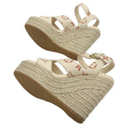 Louis Vuitton Starboard Line Monogram Sandals Shoes Leather Beige Wedge Sole — view 6