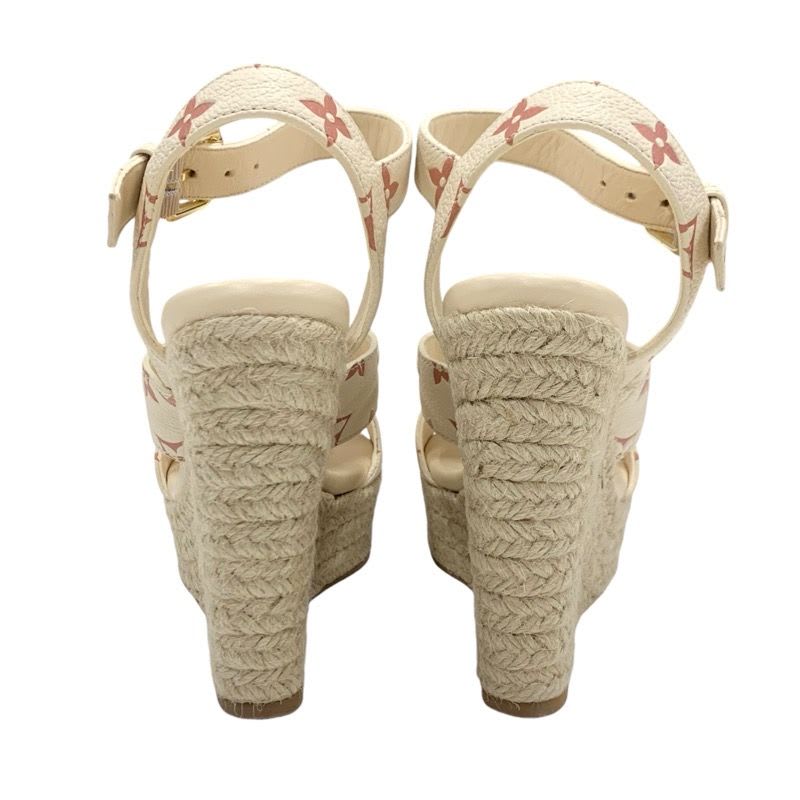 Louis Vuitton Starboard Line Monogram Sandals Shoes Leather Beige Wedge Sole — view 5
