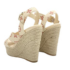 Louis Vuitton Starboard Line Monogram Sandals Shoes Leather Beige Wedge Sole — view 4
