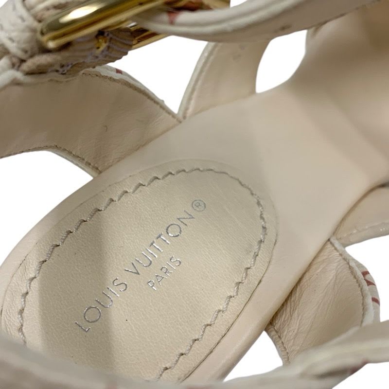 Louis Vuitton Starboard Line Monogram Sandals Shoes Leather Beige Wedge Sole — view 7