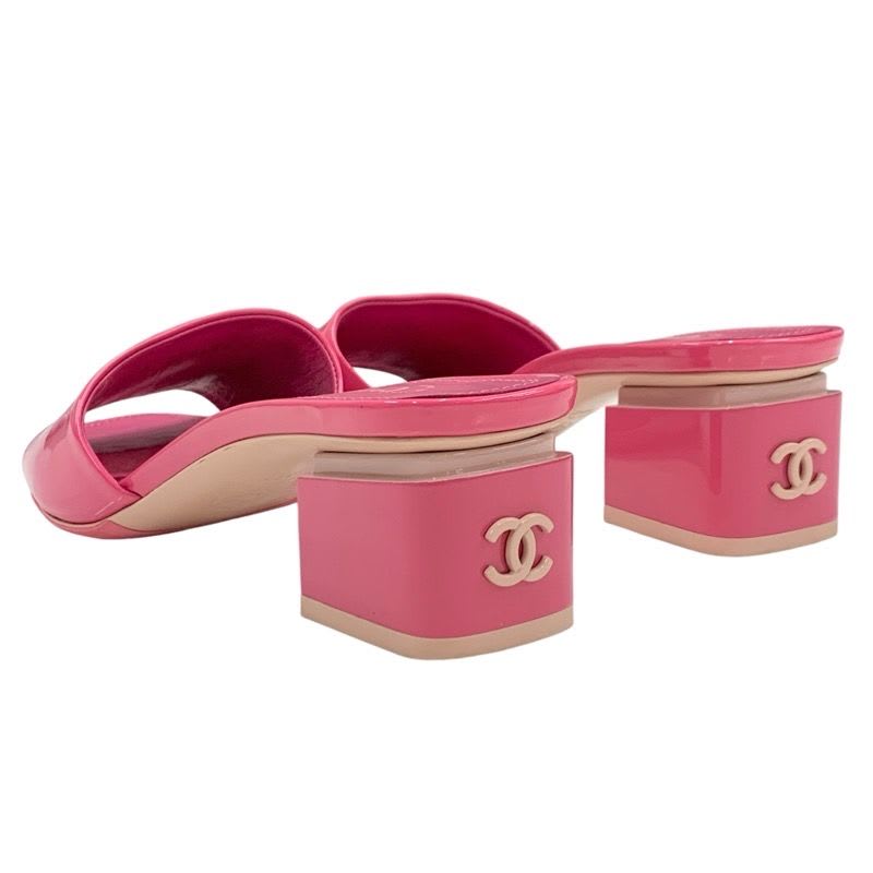 Chanel Sandals Shoes Patent Pink Mule Coco Mark — view 4