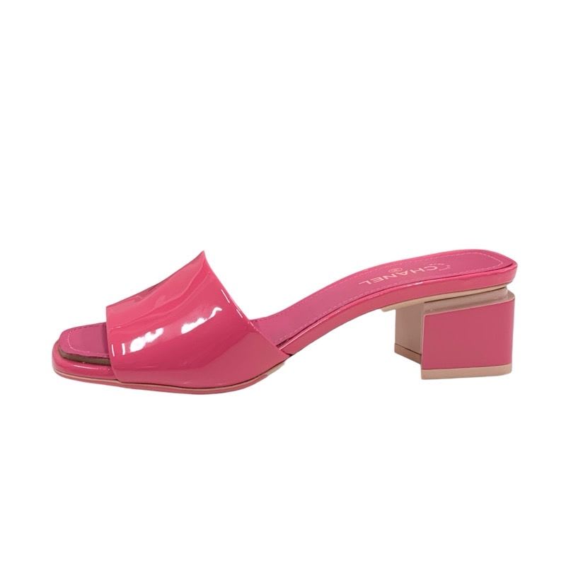 Chanel Sandals Shoes Patent Pink Mule Coco Mark — view 3