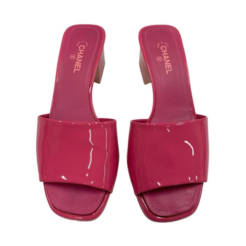 Chanel Sandals Shoes Patent Pink Mule Coco Mark — view 2