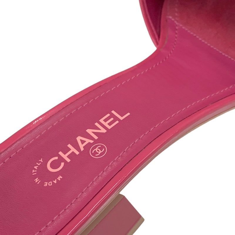 Chanel Sandals Shoes Patent Pink Mule Coco Mark — view 7