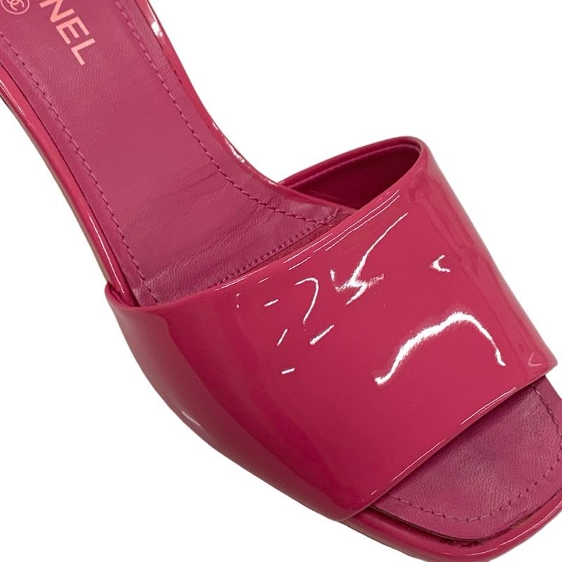 Chanel Sandals Shoes Patent Pink Mule Coco Mark — view 9