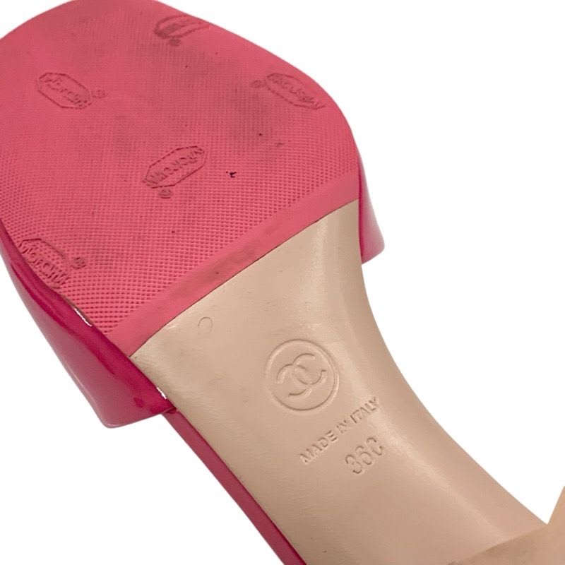 Chanel Sandals Shoes Patent Pink Mule Coco Mark — view 8
