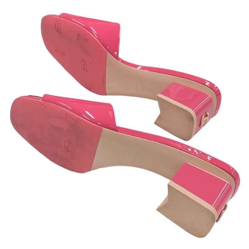 Chanel Sandals Shoes Patent Pink Mule Coco Mark — view 6