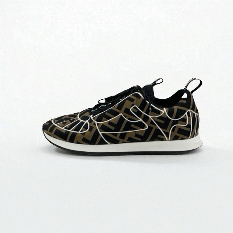 Fendi Sneakers Shoes Fabric Black Brown White Zucca Logo — view 3