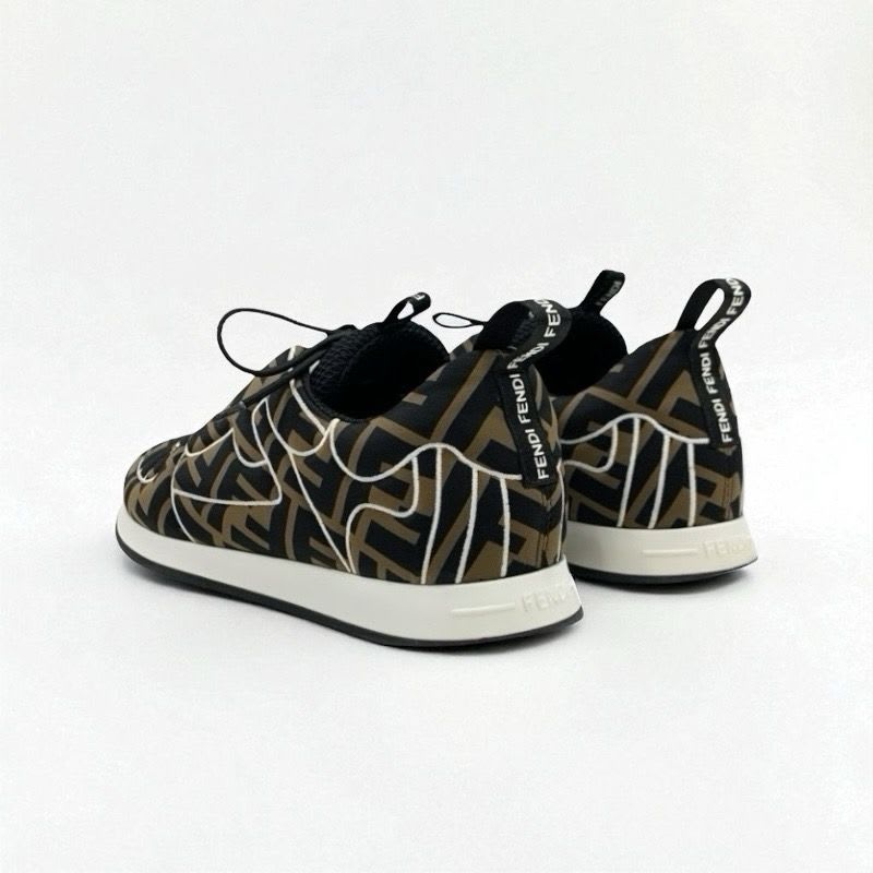 Fendi Sneakers Shoes Fabric Black Brown White Zucca Logo — view 4