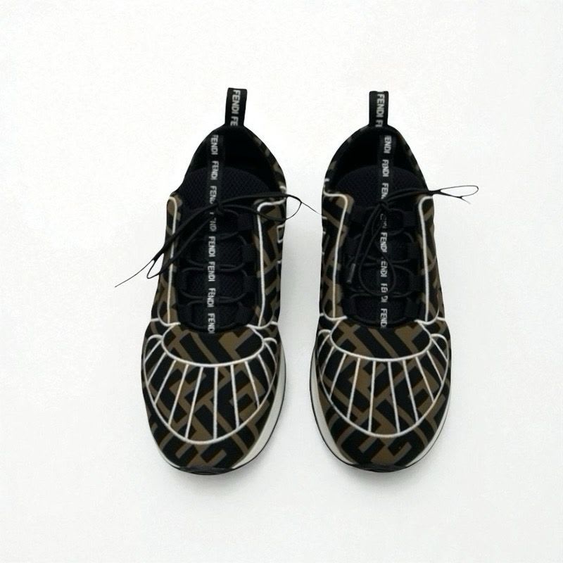 Fendi Sneakers Shoes Fabric Black Brown White Zucca Logo — view 2