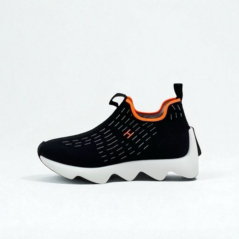 Hermes Cles Sneakers Shoes Fabric Black Orange H Logo — view 3