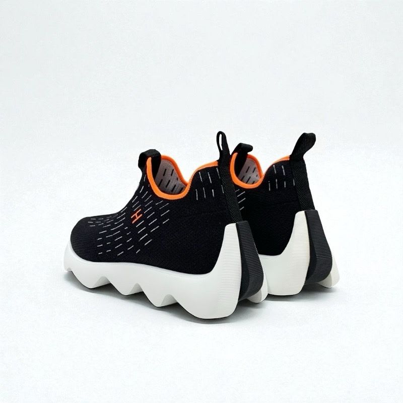 Hermes Cles Sneakers Shoes Fabric Black Orange H Logo — view 4