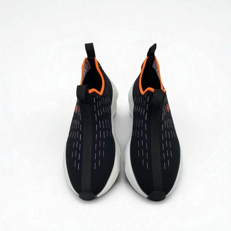 Hermes Cles Sneakers Shoes Fabric Black Orange H Logo — view 2