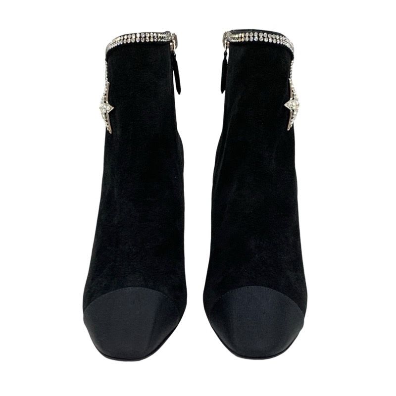 Chanel Boots Short Shoes Suede Black Rhinestone Star — view 2