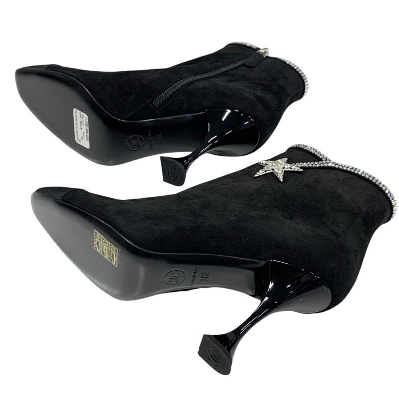 Chanel Boots Short Shoes Suede Black Rhinestone Star — view 6