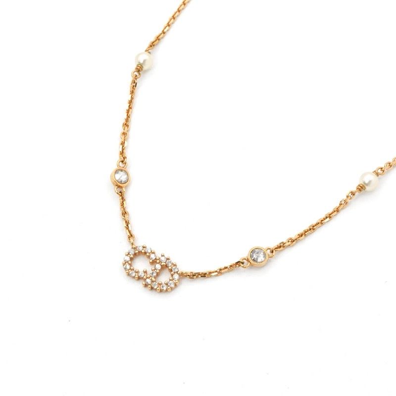 Christian Dior Clair D LUNE Necklace Pendant Choker Gold CD Logo Rhinestone — view 4