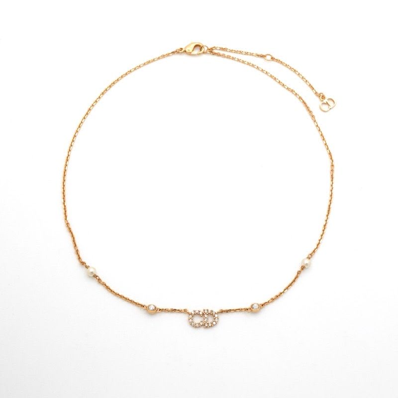 Christian Dior Clair D LUNE Necklace Pendant Choker Gold CD Logo Rhinestone — view 3