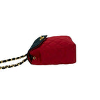 Chanel Vintage Quilted Satin Chain Shoulder Bag Black Red — view 6