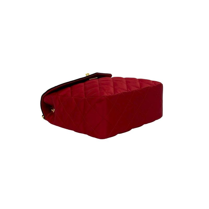 Chanel Vintage Quilted Satin Chain Shoulder Bag Black Red — view 8