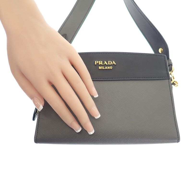 Prada Esplanade Bag 1 Bh043 Shoulder Saffiano Gray Black — view 8