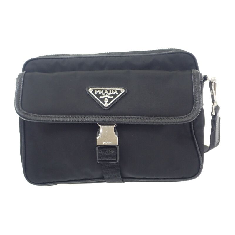 Prada Re-nylon 2 Vh133 Shoulder Bag Nylon Saffiano Black Silver Hardware — view 2
