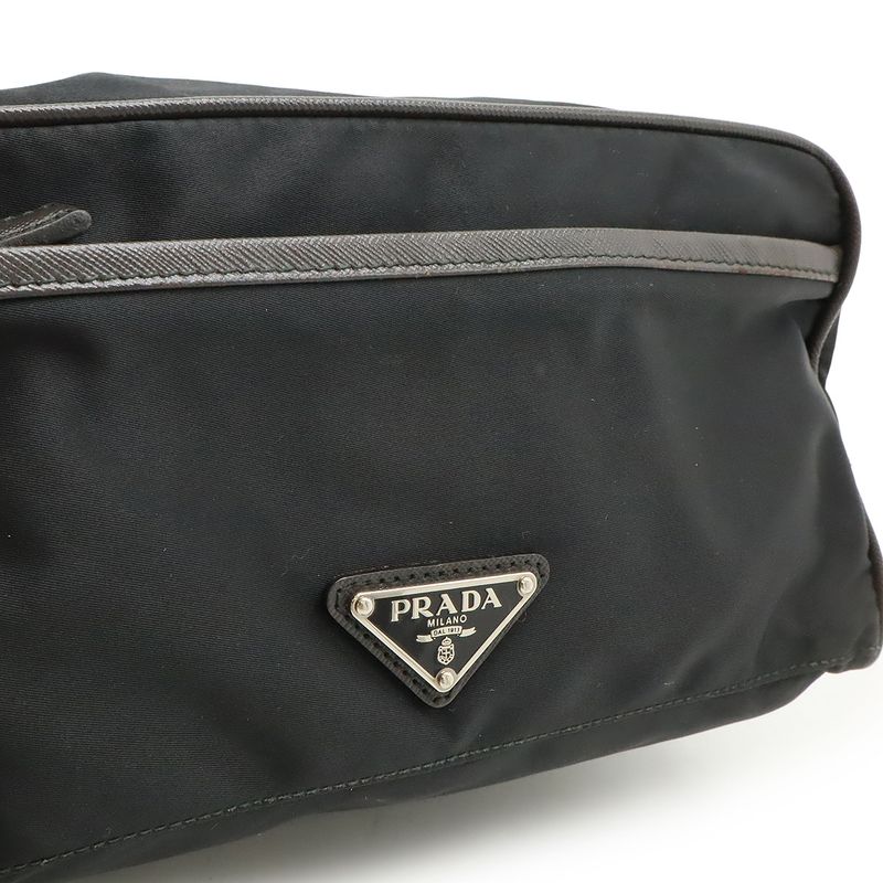 Prada Logo Jacquard Triangle Second Bag Clutch Multi Pouch Nylon Nero — view 9