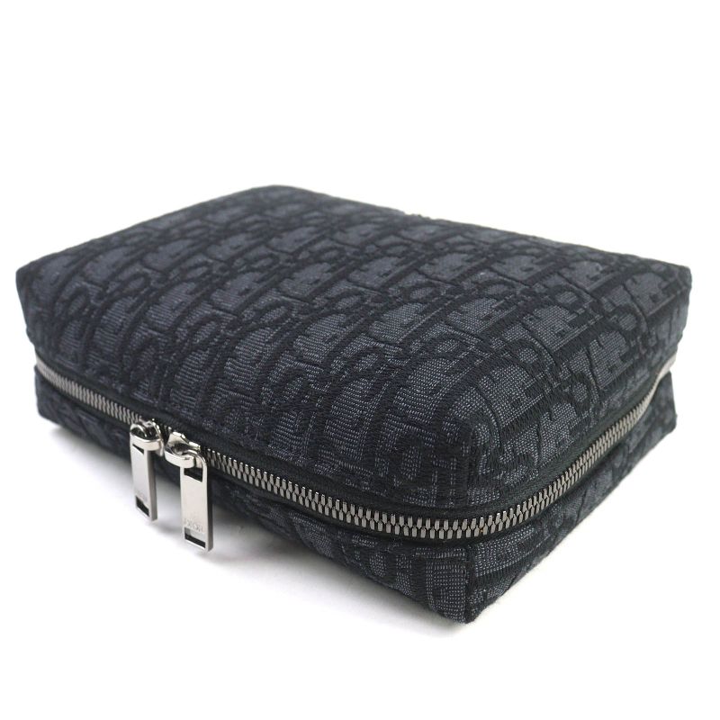 Christian Dior Canvas Logo Hardware Leather Use Oblique Round Zip Pouch Black — view 4