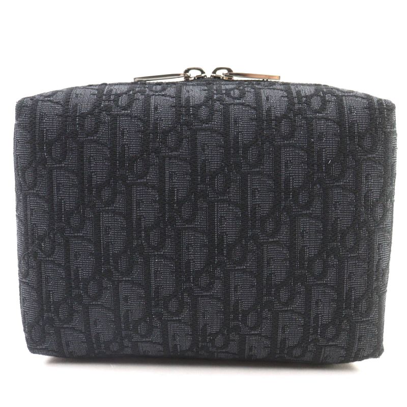 Christian Dior Canvas Logo Hardware Leather Use Oblique Round Zip Pouch Black — view 3