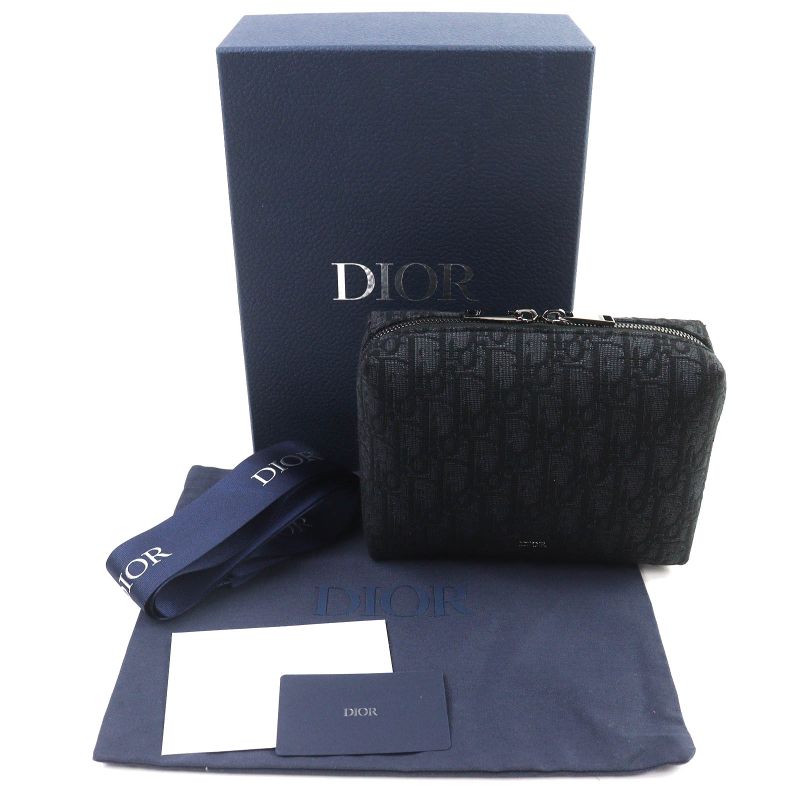Christian Dior Canvas Logo Hardware Leather Use Oblique Round Zip Pouch Black — view 2