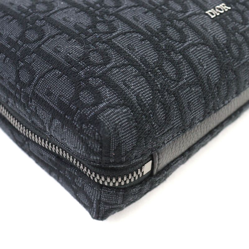 Christian Dior Canvas Logo Hardware Leather Use Oblique Round Zip Pouch Black — view 6
