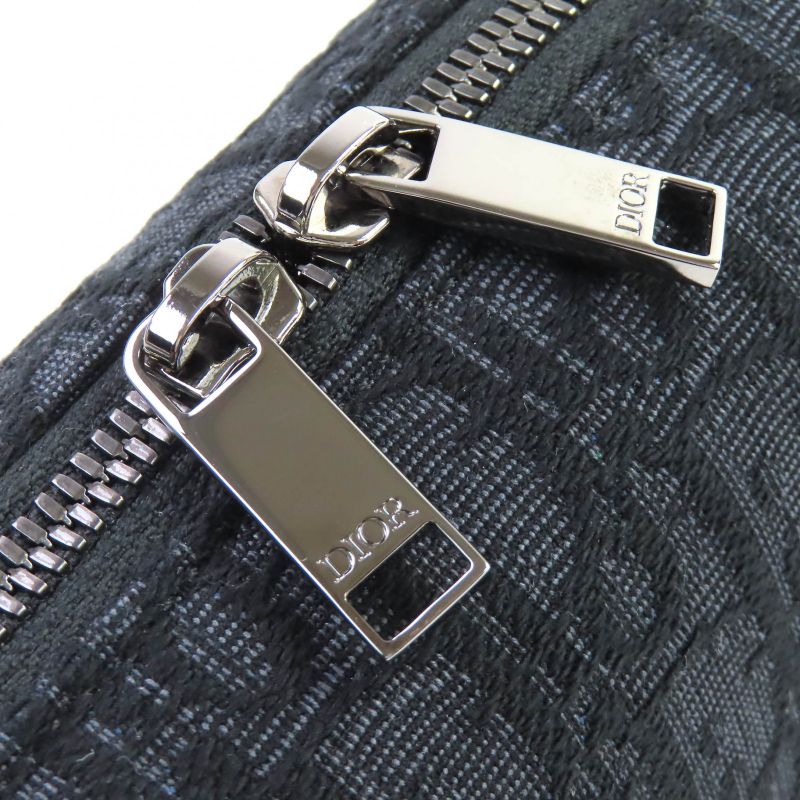 Christian Dior Canvas Logo Hardware Leather Use Oblique Round Zip Pouch Black — view 9