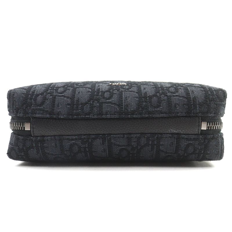 Christian Dior Canvas Logo Hardware Leather Use Oblique Round Zip Pouch Black — view 5