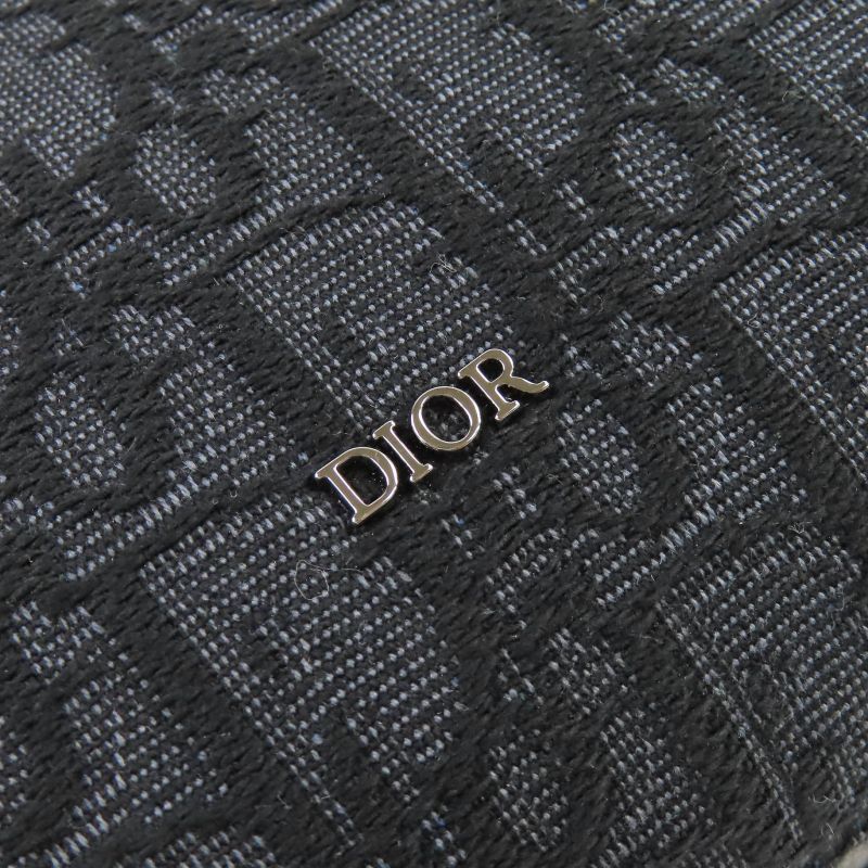 Christian Dior Canvas Logo Hardware Leather Use Oblique Round Zip Pouch Black — view 8